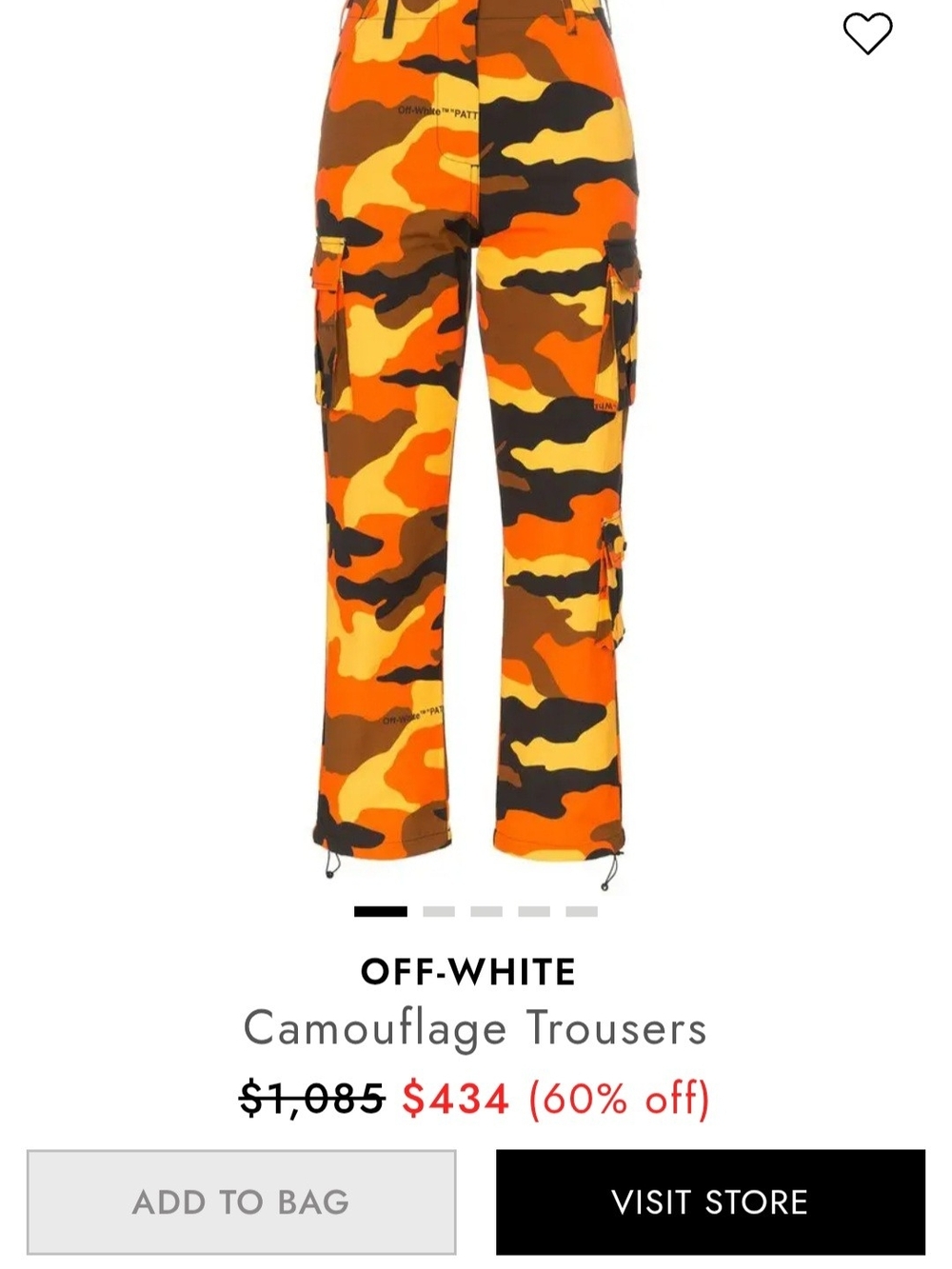 Off-White c/o Virgil Abloh Orange, Yellow & Black Camo Cargo Pants Size S - Picture 4 of 13